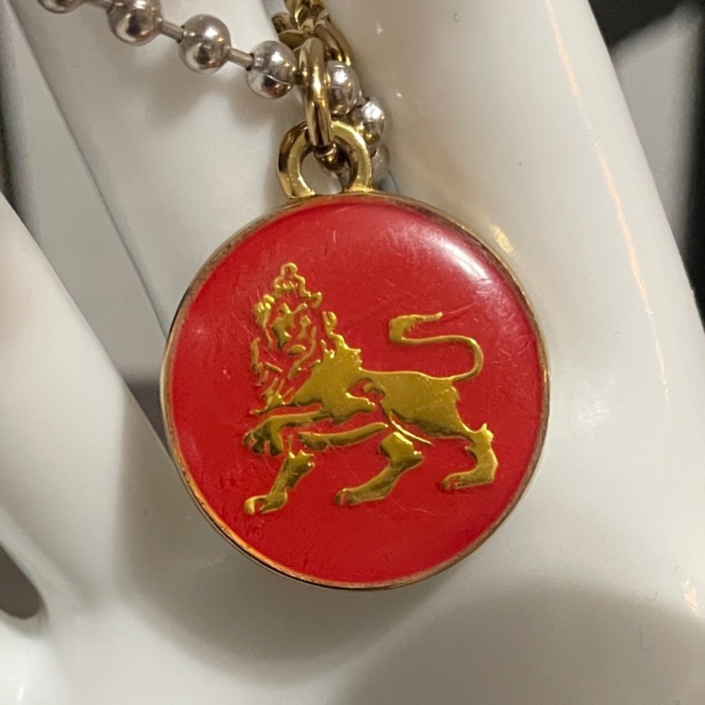 MCM Gold Lion Red Enamel Round Pendant